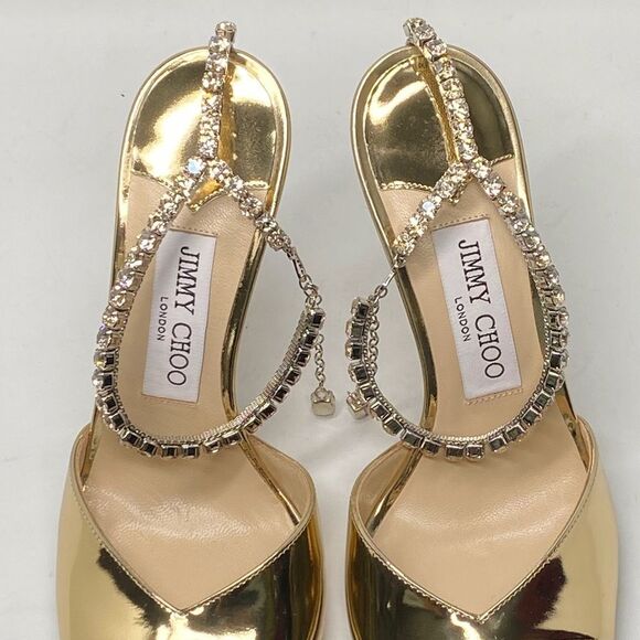 Jimmy Choo Saeda 100MM Metallic Leather Sandals size 37.5 - Picture 12 of 15